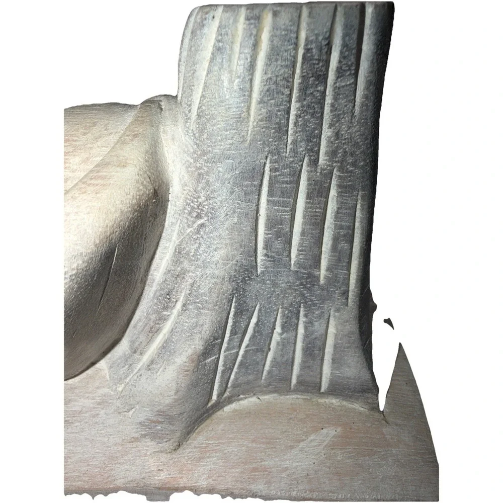 Vintage Carved Wood Figurine Asian Man Good Luck Candle Flower Holder Tabletop - Picture 6 of 8